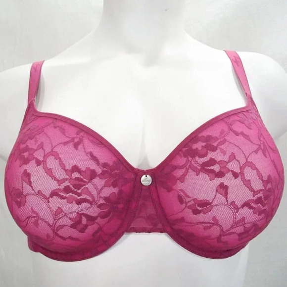 32B DKNY 451238 Signature Lace Unpadded Underwire Bra Raspberry Pink NWT New wit - Picture 1 of 4